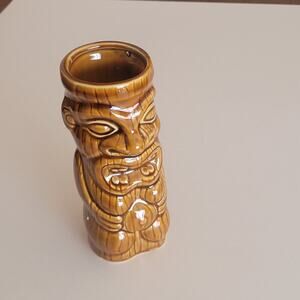 Hawaiian Polynesian Tiki Mug Cup  Vase Brown Barware Glazed  6.25" tall